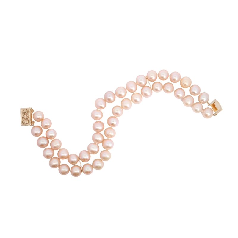Estate 14 Karat Yellow Gold Double Row Pearl Bracelet Measuring 7.5